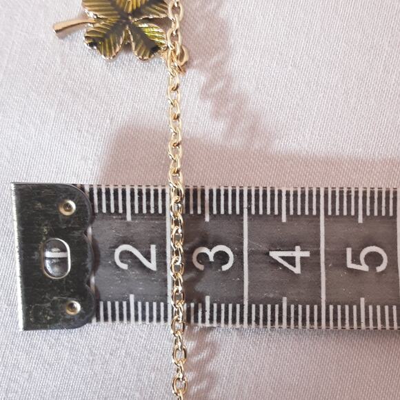 Four Leaf Clover Charm Bracelet Gold Tone Curb Chain - Picture 12 of 15